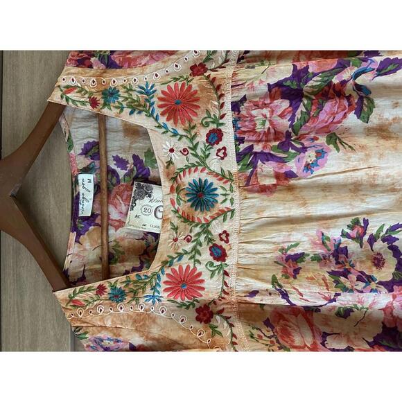 NWT Vintage Goa Square Neck Embroidered Floral Boho Top in Mango Women size Med​ - Picture 6 of 13